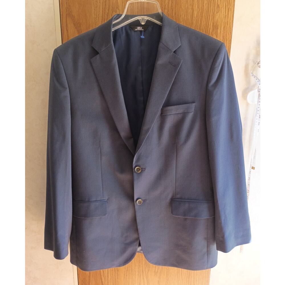 Haggar Blazer Mens 40R Classic Fit Navy Blue Check Suit Jacket Business Casual